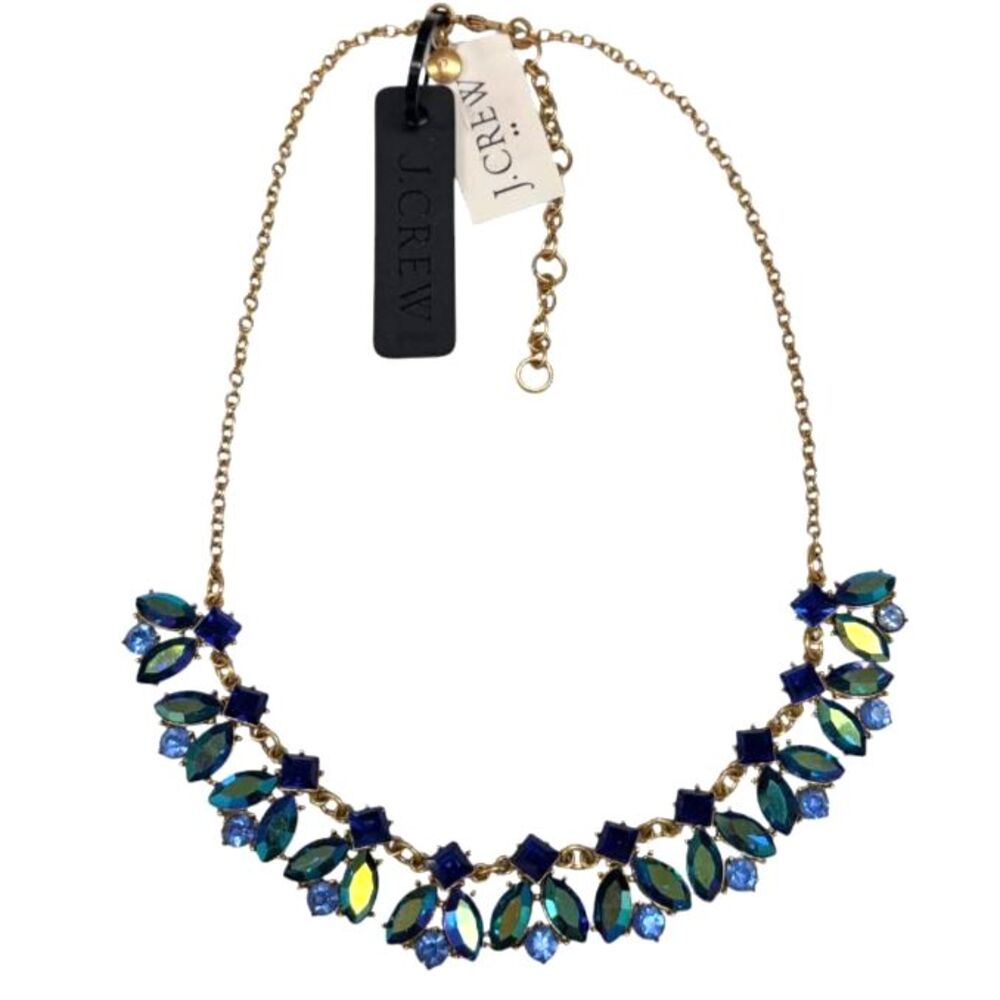 J.Crew Factory Cluster Parade Iridescent Peacock Crystal Necklace Gold Tone NEW